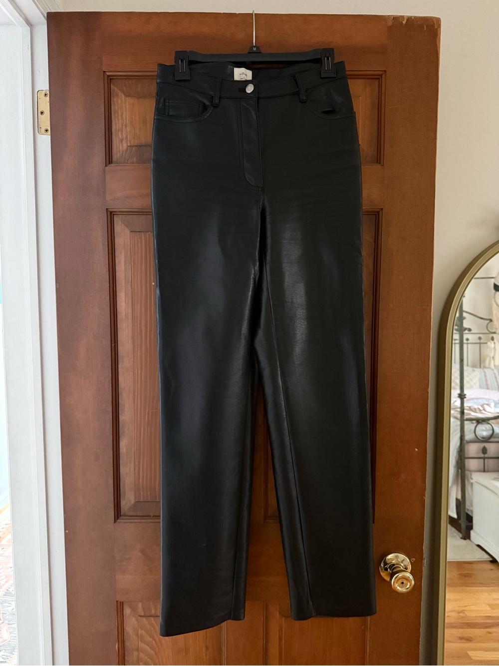 Wilfred Black Faux Leather Straight-Leg Pants